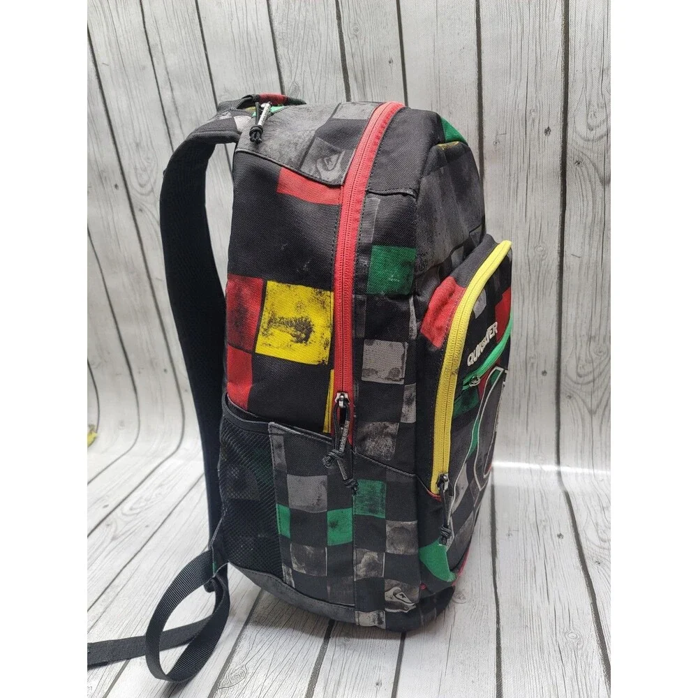 Quiksilver Backpack DNA Rasta Colorful Block Book Bag Surf Beach Backpack Rare